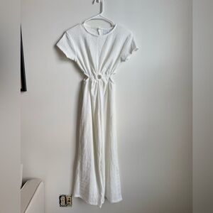Zara White Maxi Dress with Cinched Waist